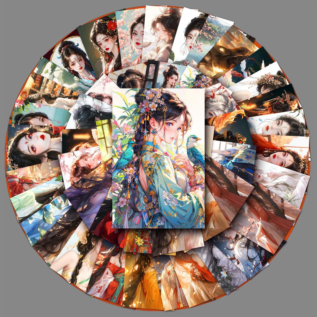 50 Pictures of Ancient Style Girl's Personalized Creative Waterproof Decorative Water Cup Suitcase Tablet Mobile Phone Case Computer Stickers