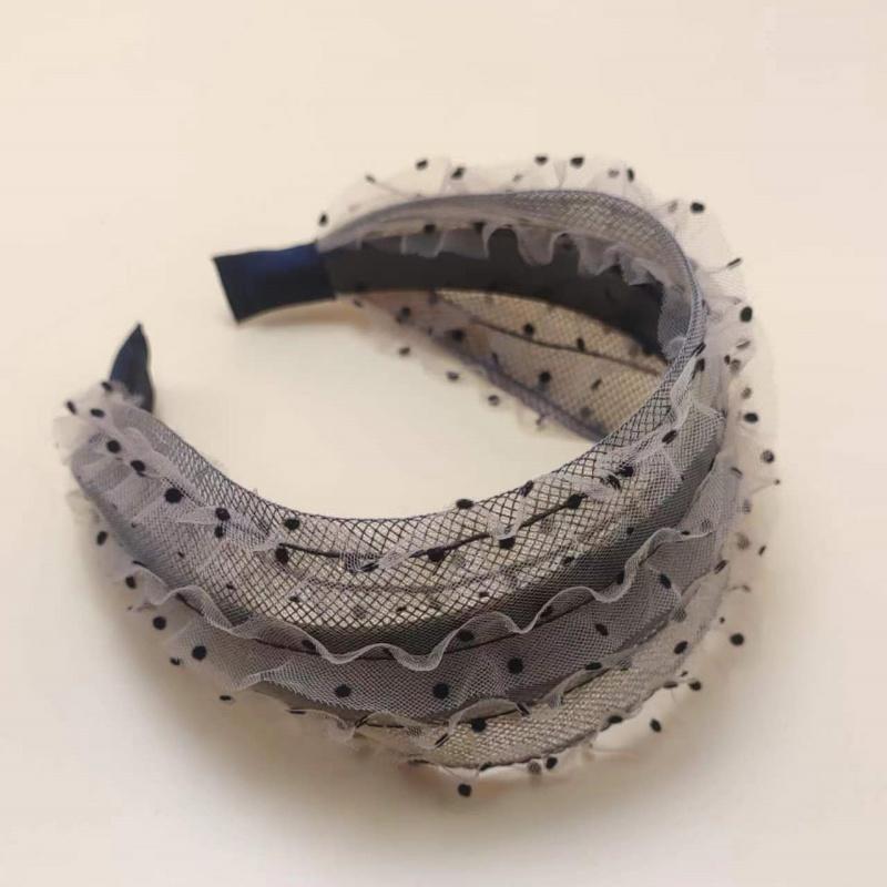 Trendy French Style Lace Wide Band Polka Dot Mesh Hollow Headband Chic and Elegant Fashionable and Romantic Hairbands for Women