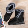 Damen Winterstiefel mit Kaninchenfell-Fell, hohe Absätze, warm, seitlicher Reißverschluss, wasserdicht
