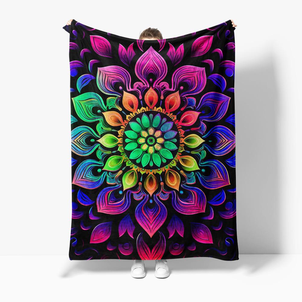 Colorful Mandala Blanket Bohemian Throw Blanket Psychedelic Pattern Abstract Art Blanket Festival Gift Idea 75x90cm