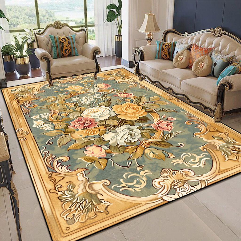 European Carpets Living Room Pastoral Flower Home Rug Large Bedroom Luxury Pattern Floor Mat Washable Non-slip Entryway Door Mat