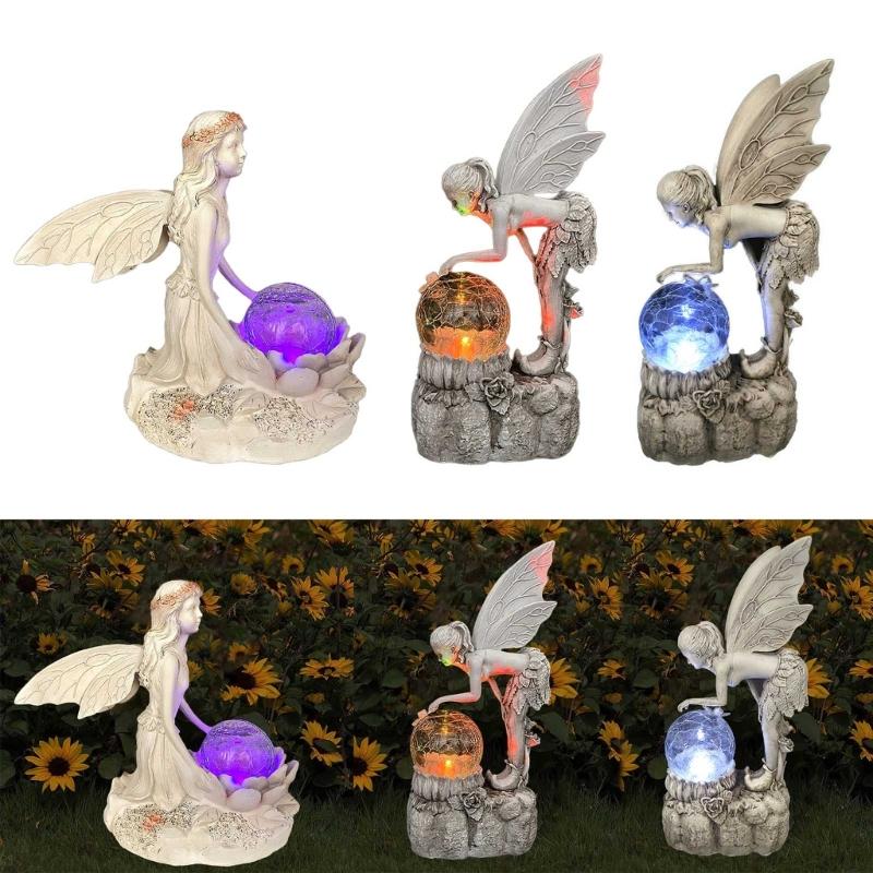 Angel Garden Figurine Outdoor Garden Statue Fairy Garden Figurine with LED Solar Light for Garden Lawn Yard Decoration