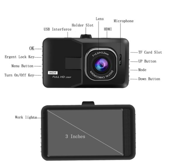12V 3.0inch Car Off-Road Full HD 1080P Camcorder Driving Video Recorder G-Sensor