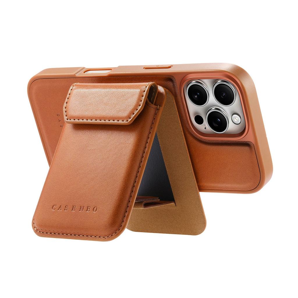 CASENEO For iPhone 16 Pro Magnetic Case PU Leather PC Phone Cover with Detachable Card Holder Kickstand Compatible with MagSafe