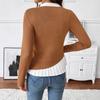 Autumn Winter Casual Fashion Patchwork Pleated Knitting Top Women Elegant Buttons Bottomed Sweater Top