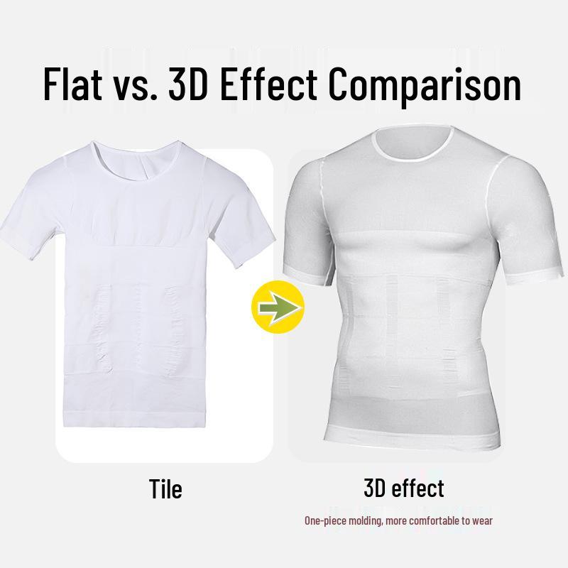 Pánský 140D nylonový tvarující korzet: Stahovací top na břicho, s krátkým rukávem, bezešvý styl 001Y