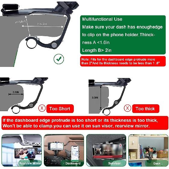 Universal Dashboard Car Phone Holder 360° Rotation Mobile Phone Stands Mount Rearview Mirror Sun Visor Clip In Car GPS