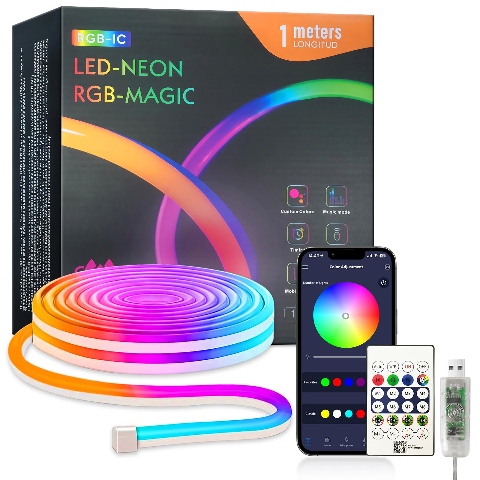 

Skydimo LED Strip Light, 1M RGBIC Tube Light, App Control, Music Sync, Flowing Light Control, Neon Sign, Rainbow Colors, for Bedroom Interior Home