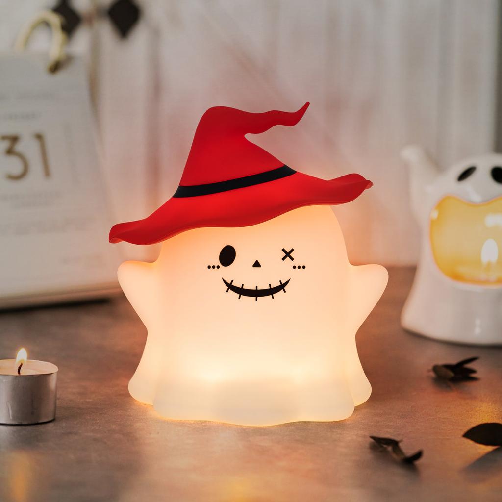 Halloween Festive Ghost Pat Light Safe Eco-Friendly PVC Pat-Activated Warm LED Battery Included Multi-Use for Bedroom Kids Room