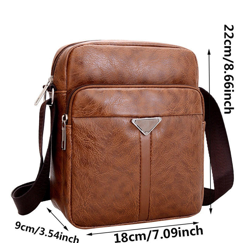 Men's Casual Crossbody Briefcase Backpack Korean Business PU Leather Business Solid Color Messenger Bag