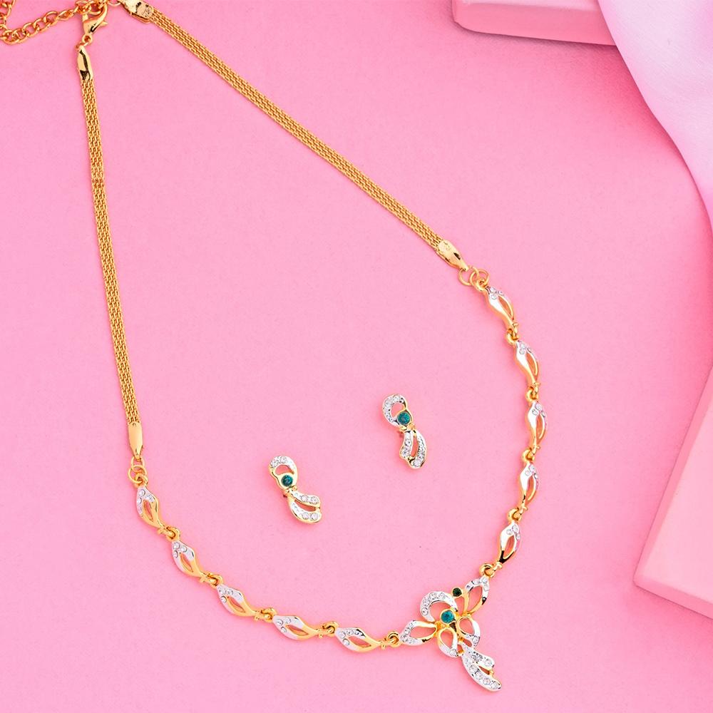 

Позолоченное колье 24 карата с зелеными камнями и австрийским хрусталем для женщин