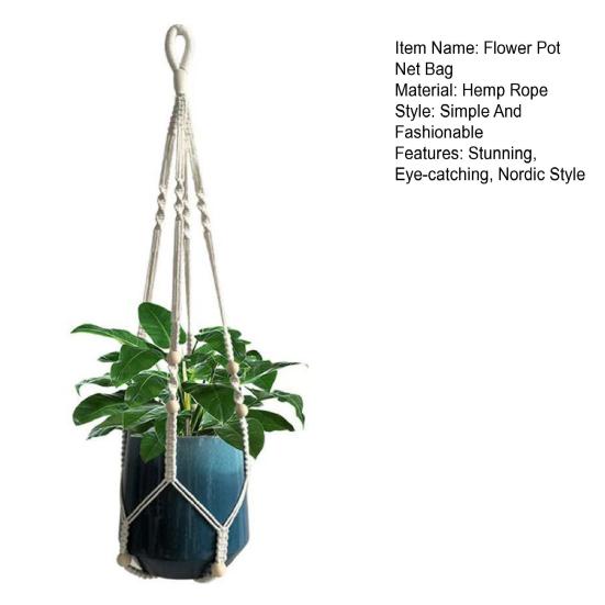 Geantă Netă pentru Ghiveci de Flori Suspendat de 35 Inch Suport pentru Plantator Împletit Manual Stil Nordic Coș de Perete din Frânghie de Cânepă pentru Ghiveci de Flori Plantă Verde Horticolă