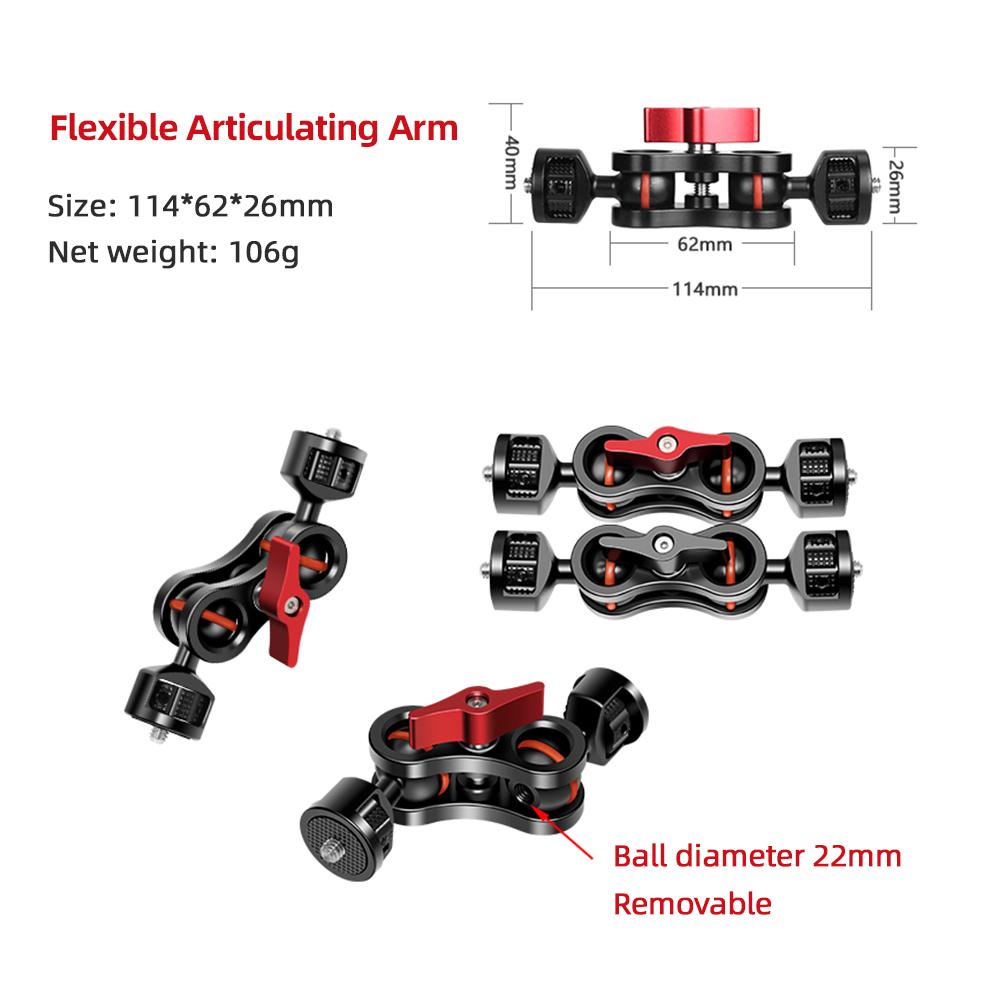 Flexible Magic Articulating Arm with Dual Ballhead Camera Monitor Mount Bracket Aluminum Alloy Dual 1 4 Inch Screws