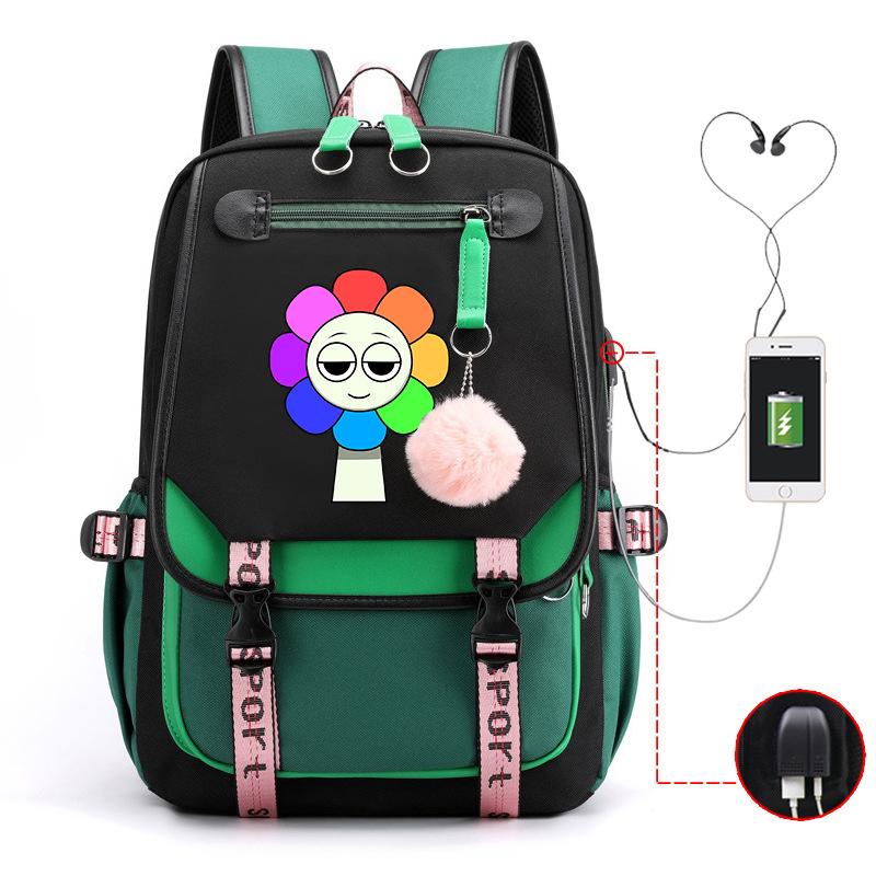 New 2025 Cartoon Game Printing Primary School Bag Large Capacity Contrasting Color Neutral USB Backpack