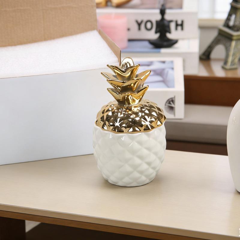 European-style Ceramic Golden Pineapple Jar - Jewelry Box & Storage Container