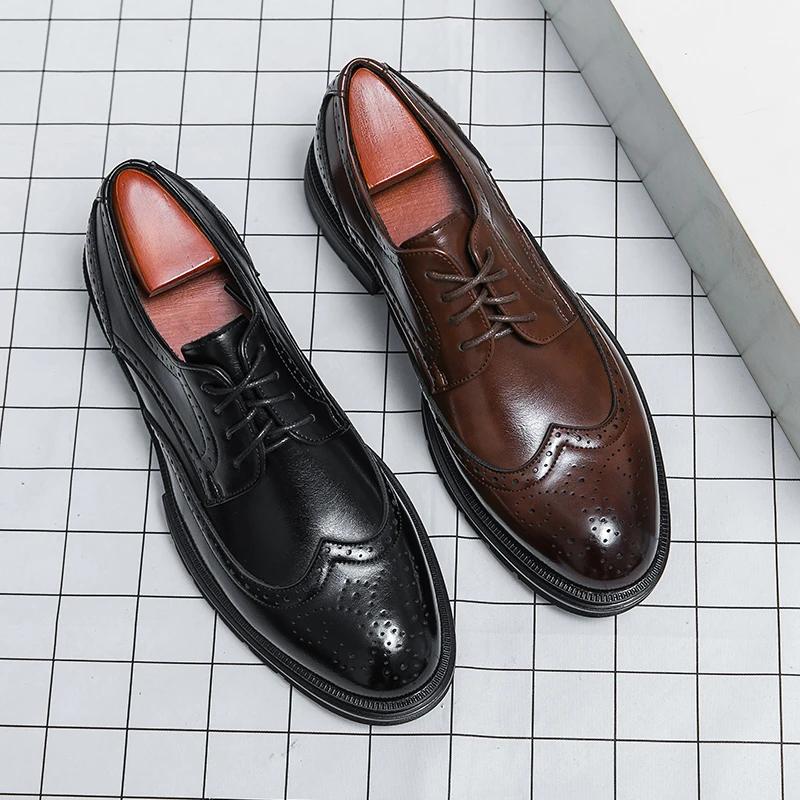 Brown Handmade Leather Men Oxford Shoes Black Leather Man Formal Classic Brogue Business Shoes Free Shipping Chaussure Homme