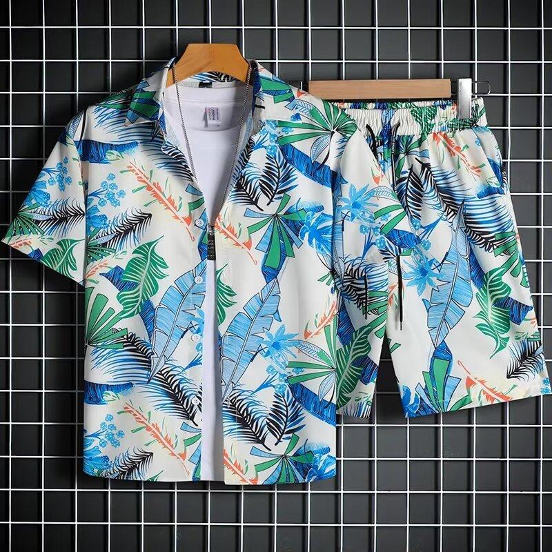 Classic Comfortable Tie-dye Watercolor Ink Color 3D Print Shirt +Shorts Two Piece Set Short Sleeve Flip Collar Shirts Half Pants