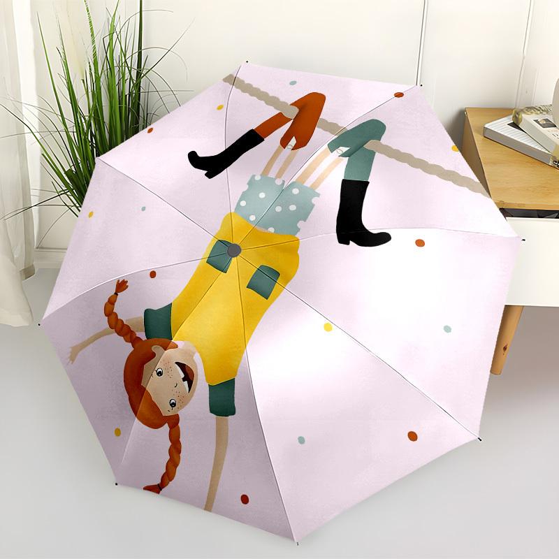 1pc Pippi Longstocking Automatic Folding Umbrella, Portable Collapsible Design, Casual Outdoor Accessory L1127006