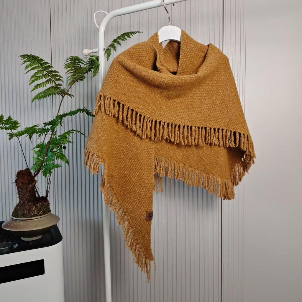 Women's High-End Thick Wool Knit Triangle Shawl - Warm, Versatile, Winter Cold-Proof for Air-Conditioned Rooms