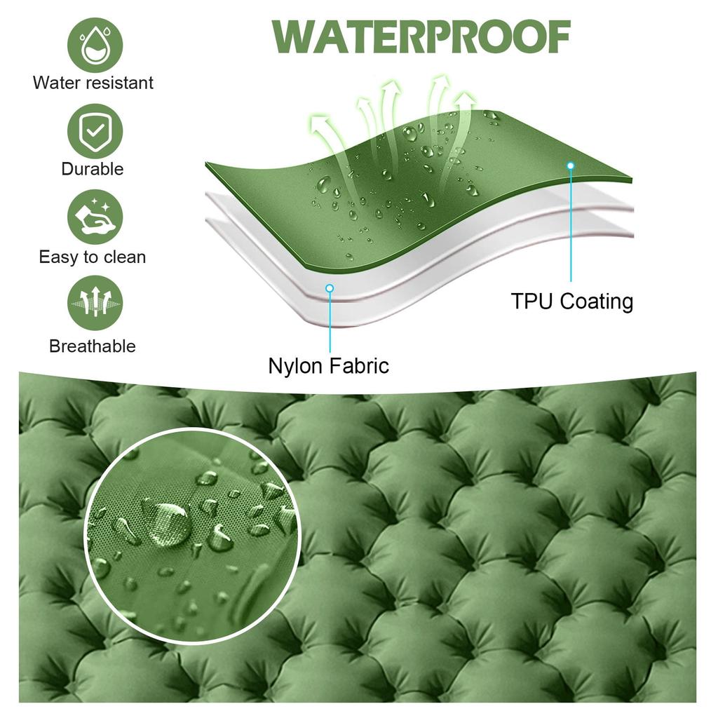 Double Sleeping Pad for 2 Person, Thick Inflatable Camping Mat with Built-in Foot Pump & Pillow, Compact Air Mattress for Hiking, Backpacking, Tent