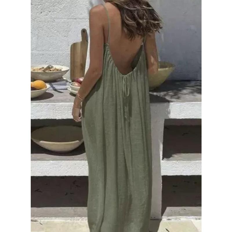 Women's Spaghetti Strap Backless Loose Maxi Dress Casual Sleeveless Beach Vacation Loungewear Long Dress