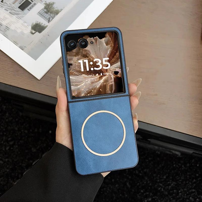 

Retro Folding Screen Leather Case for Motorola Razr 50 60 Ultra 2026 2026 Magnetic Suction Wireless Charge Protective Cell Cover Motorola Razr 60 Ultra