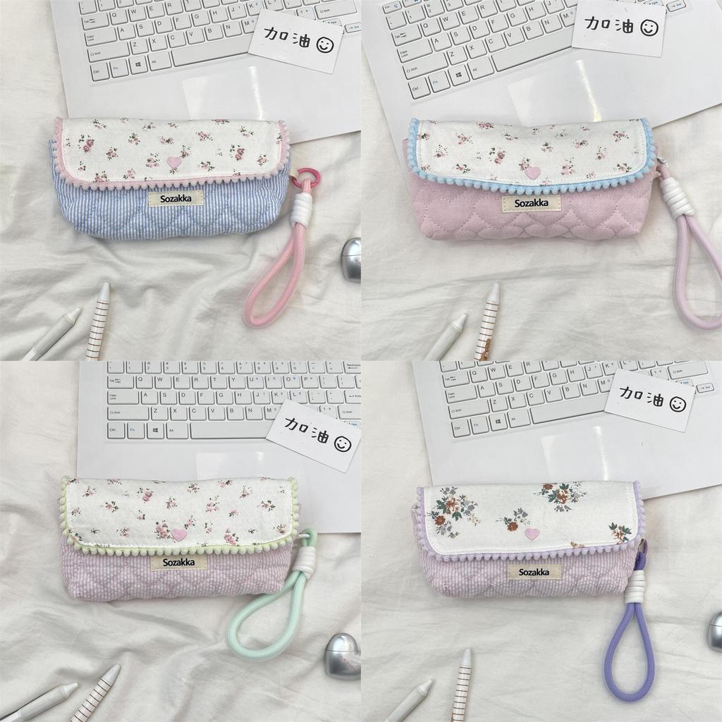 Korean Floral Pen Case With Polyester Material Large Capacity Student Stationery Organizer For Girls
