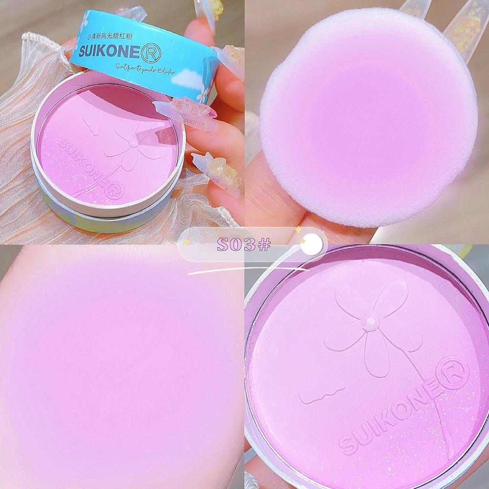 Grapefruit Shimmer Blush Powder Palette Face High Gloss Gradient Orange Cheek Rouge Powder Makeup Brighten Highlight With Puff