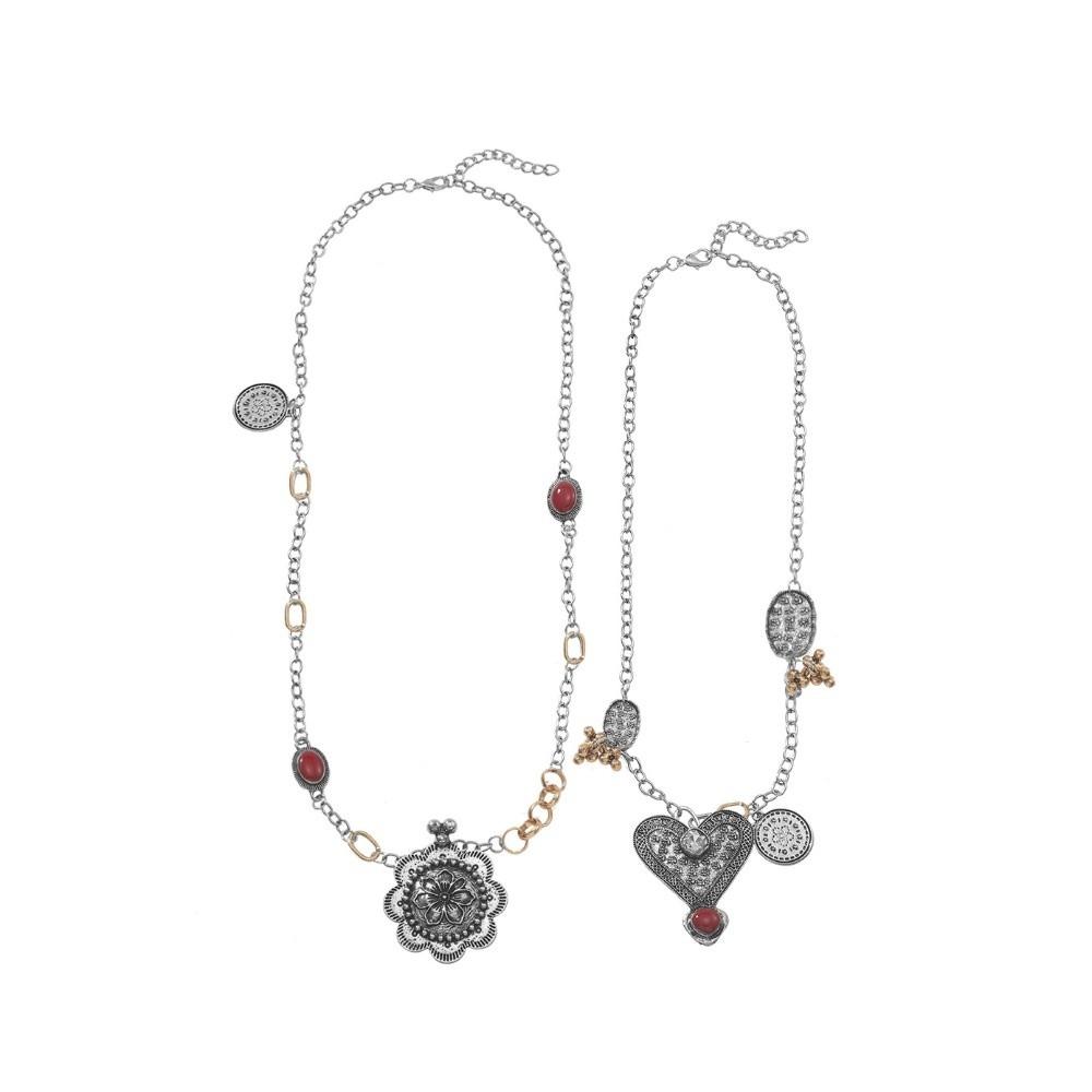 

2pcs/set Heart Flower Multilayers Necklace Jewelry Gift Clavicle Chain Charm Pendant Necklace Women серебряный