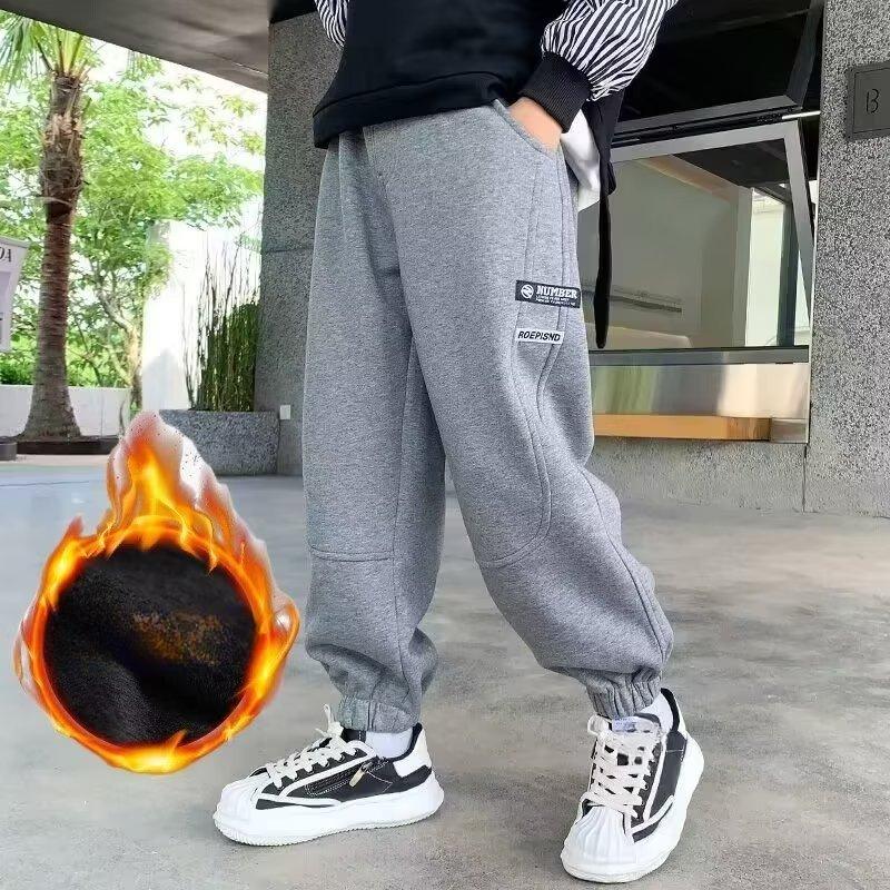 

Брюки для мальчиков Plus Velvet, осенние и зимние модели, детские осенние спортивные брюки, детские спортивные брюки для больших детей 160 серый