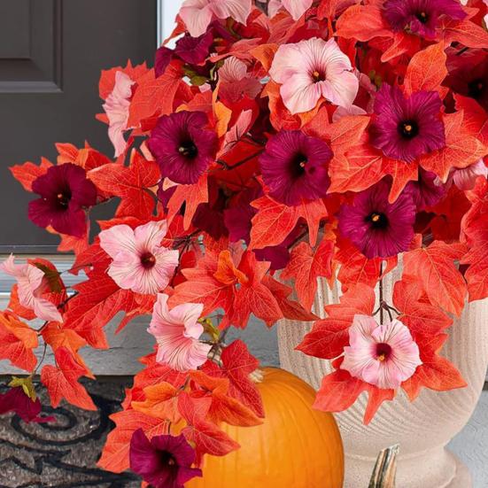1/2Pcs Artificial Flower with Leaves 12 Fork UV Resistant Fake Plastic Flower Home Table Centerpiece Indoor Outdoor Faux Bloom Decoration