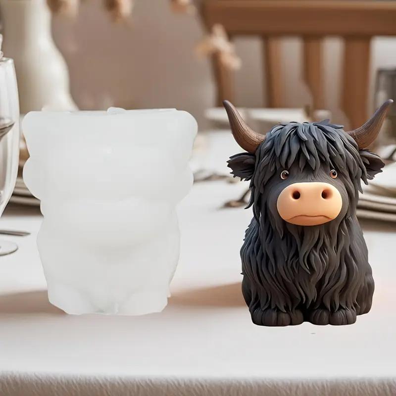 Alpine Cow Candle Mold - Epoxy Resin and Clay Handmade Silicone Mold, Richly Detailed Highland Cow Design, Black and White Textu