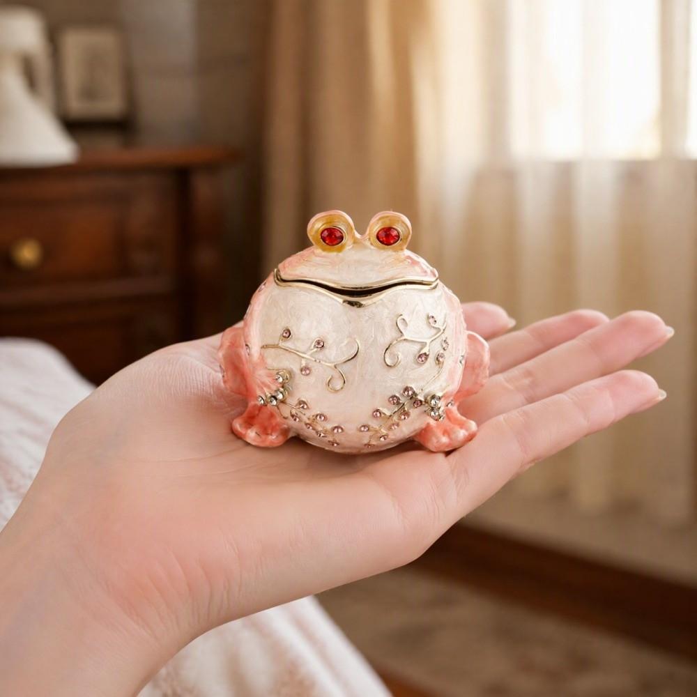 Inlaid Rhinestones Animal Figurine Trinket Box Hinged Jewelry Box Home Desktop Decoration