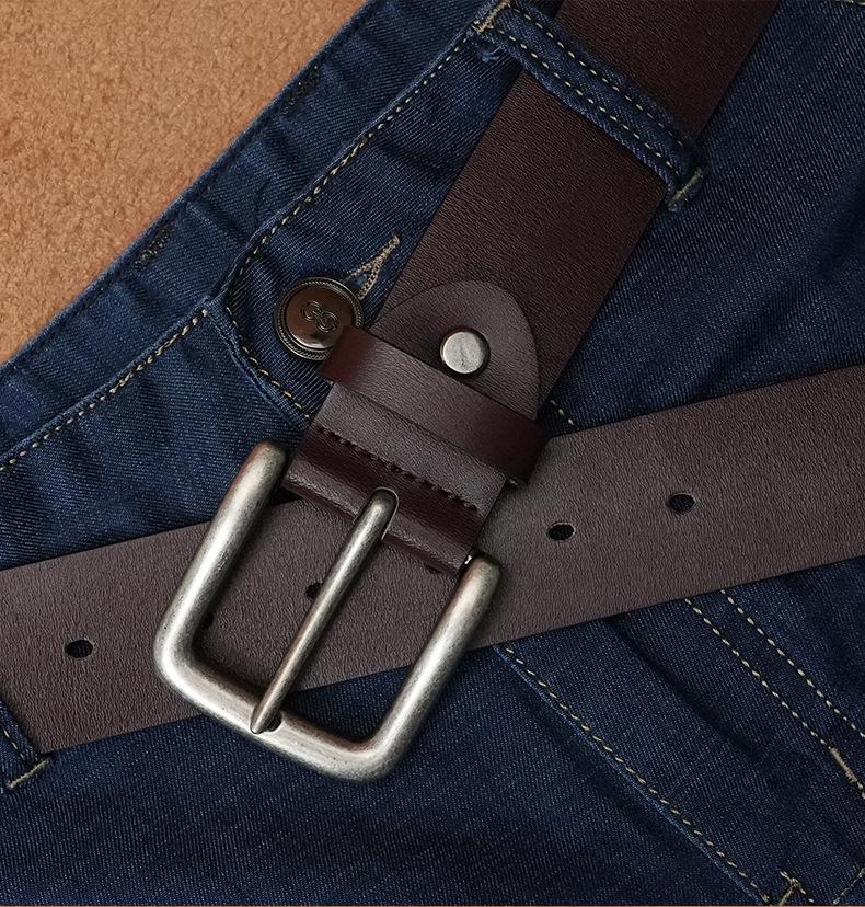 Men's Retro Buckle Cowhide Leather Belt - Fashionable & Versatile Genuine Leather Pants Accessory.