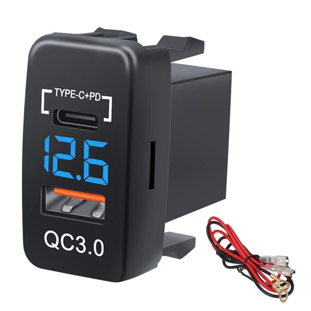 12-24V Auto Mobile Phone Charger Adapter LED Voltmeter QC3.0 Type C PD Car Socket Charger Dual USB Ports Power Socket Adapter