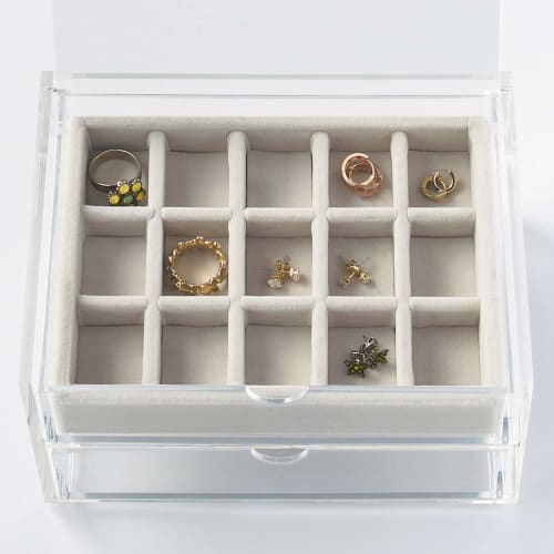 MUJI Acrylic Case / Velor Inner Box Divider / Lattice / Gray Approx. Width 15.5 x Depth 12 x Height 2.5cm 38373544