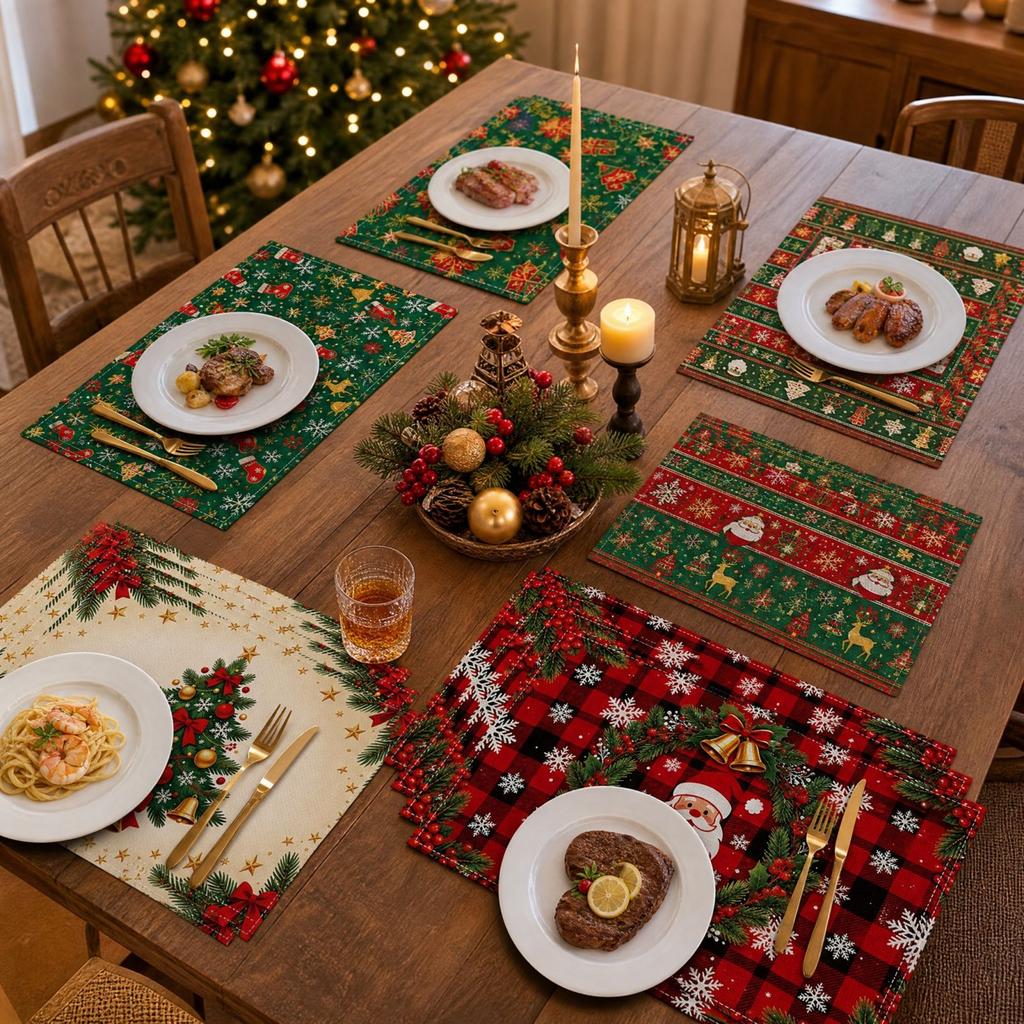 Christmas Theme Printed Placemats for Holiday Party Table Decor and Heat Table Mats