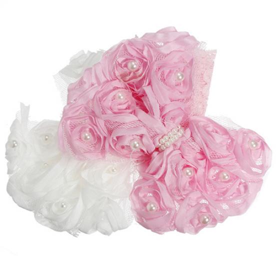 Babyflicka Barn Småbarn Faux Pärla Pannband Rosett Spets Hårband Blomma Huvudbonad