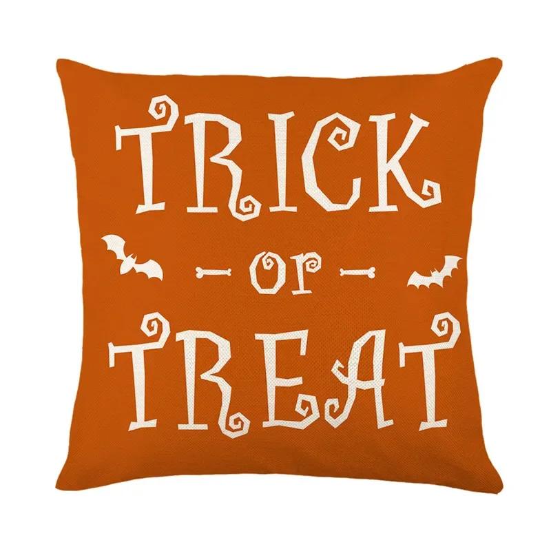 40/45/50cm Halloween Party Decorations Linen Pillowcase for Sofa Black Witch Ghost Print Throw Pillow Cover Home Decor