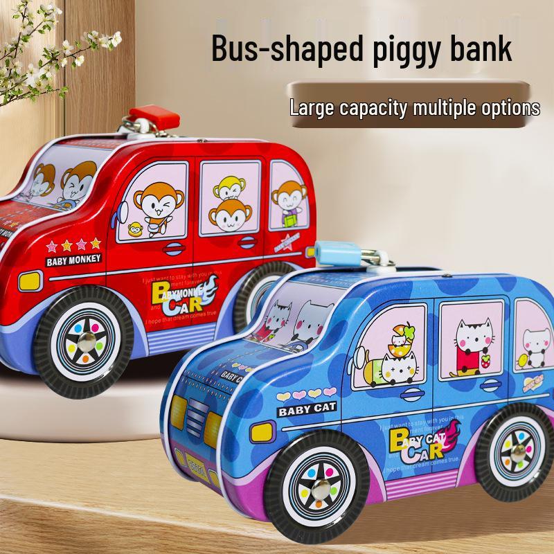 

Детская мультяшная игрушечная машинка из сплава, копилка с замком Red Bus with Wheels