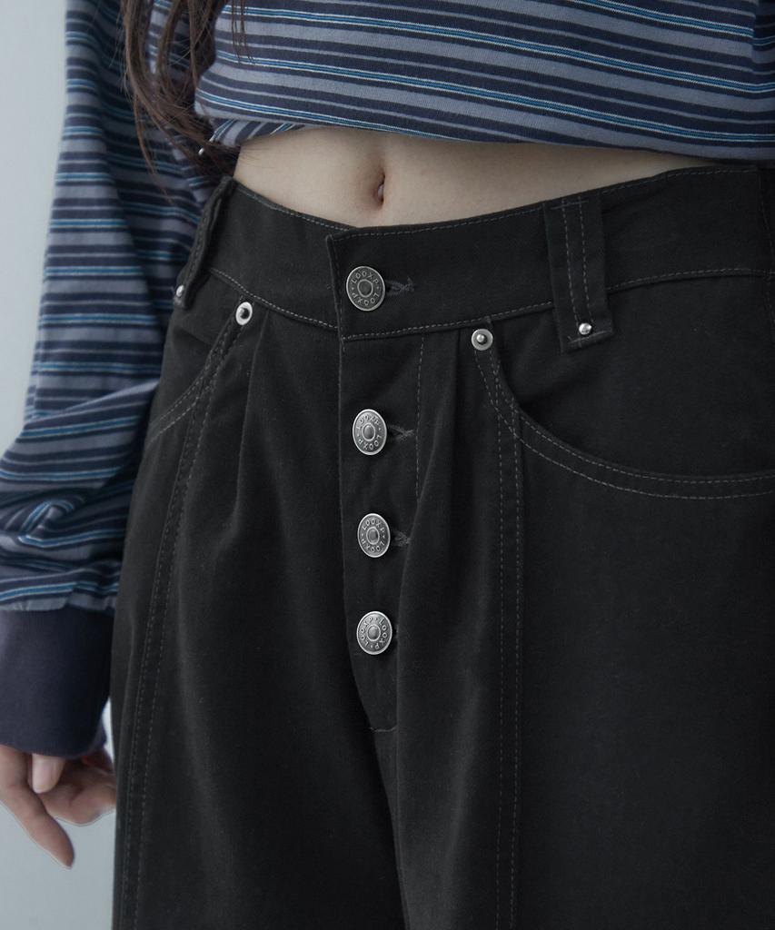 LOOXP Four-Button Logo Rivet Wide Balloon Long Pants Black
