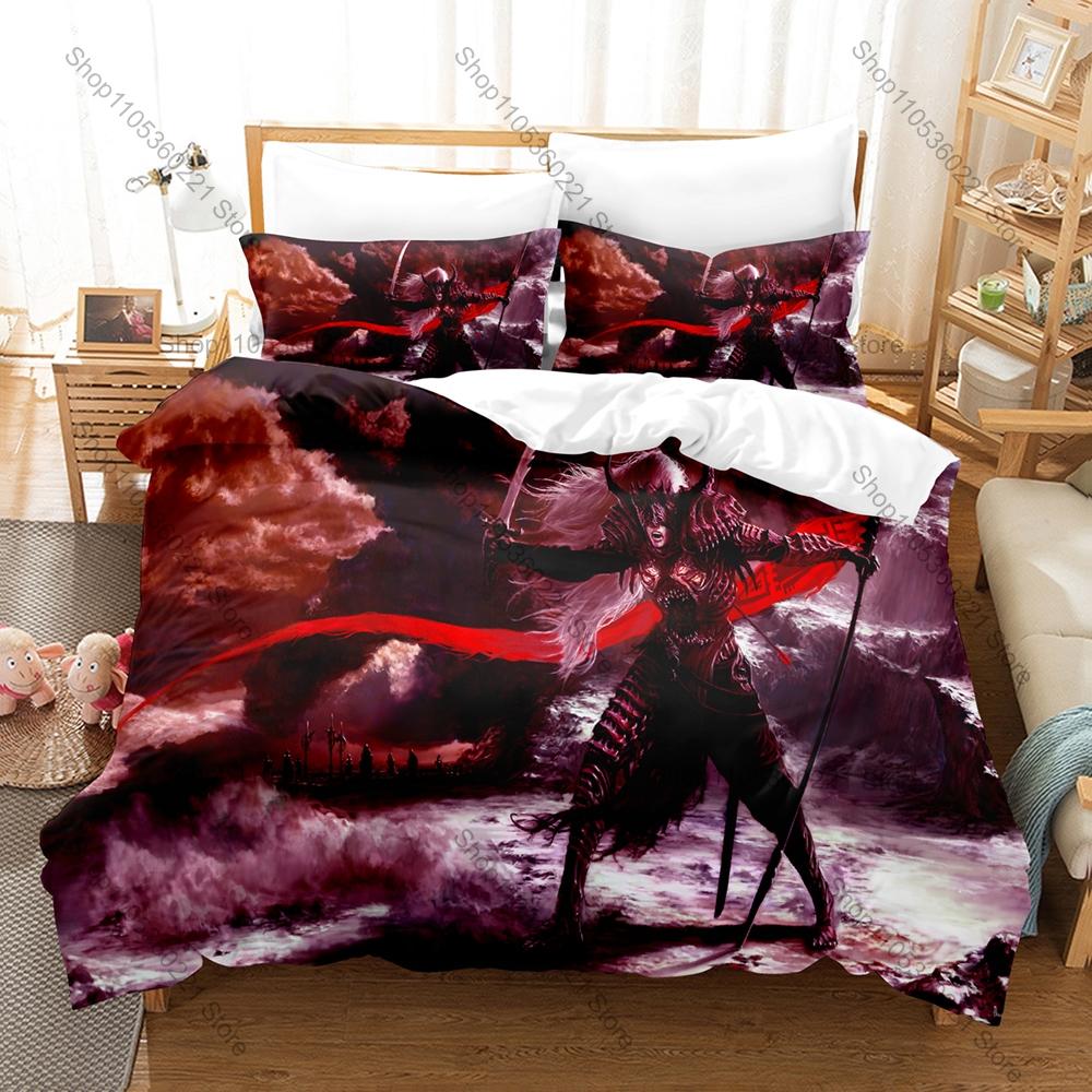 Cool Japanese Samurai Bedding Set Duvet Cover + 2 Pillowcases Traditional Ronin Katana Cherry Blossom Warrior Bedroom Decor