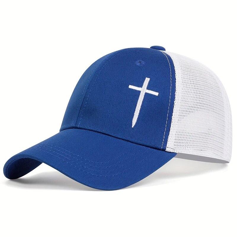 Unisex Cross Embroidery Baseball Net Caps Hip Hop Cap Spring and Summer Outdoor Adjustable Casual Hats Sunscreen Hat синий