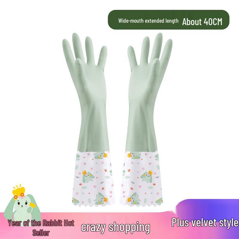 Fleece-Lined Rubber Dishwashing Gloves - Extra Thick, Waterproof, & Warm for Kitchen or Laundry Use