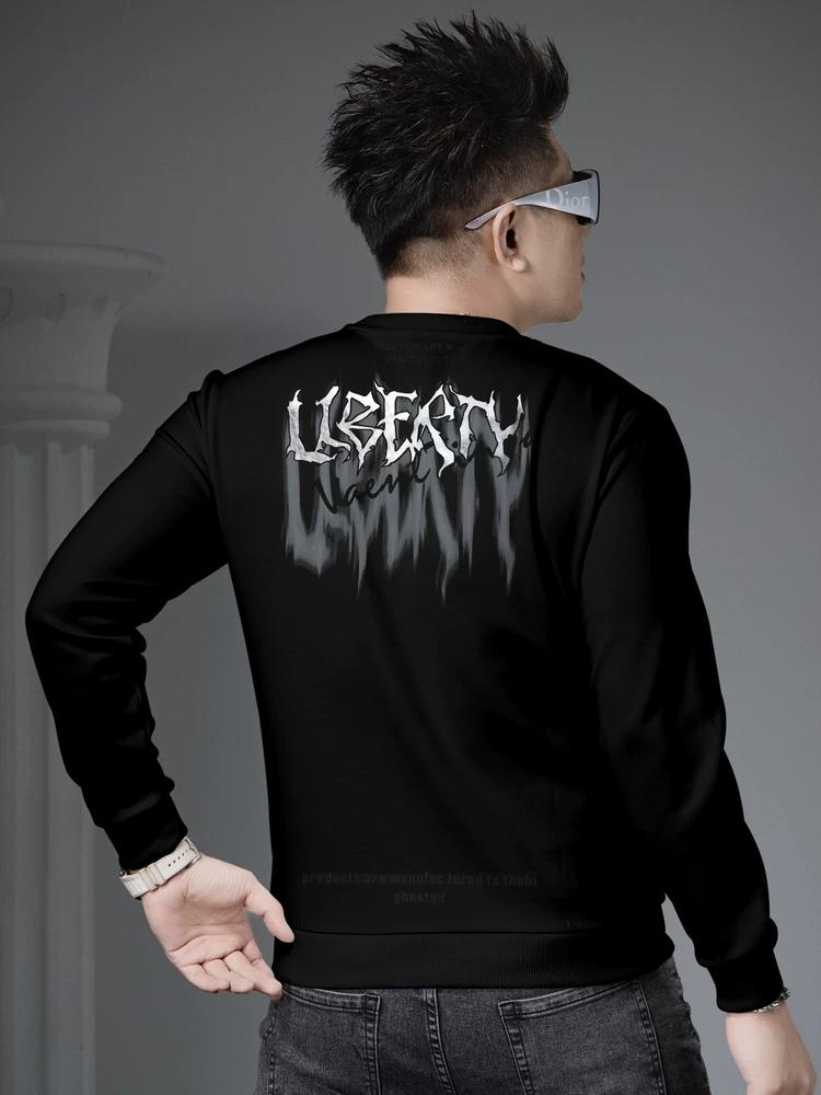 

European Style 2025 Autumn New Letter Print Pullover Sweatshirt for Men, Trendy Casual Crew Neck Top, Men s Base Shirt 2XL чёрный