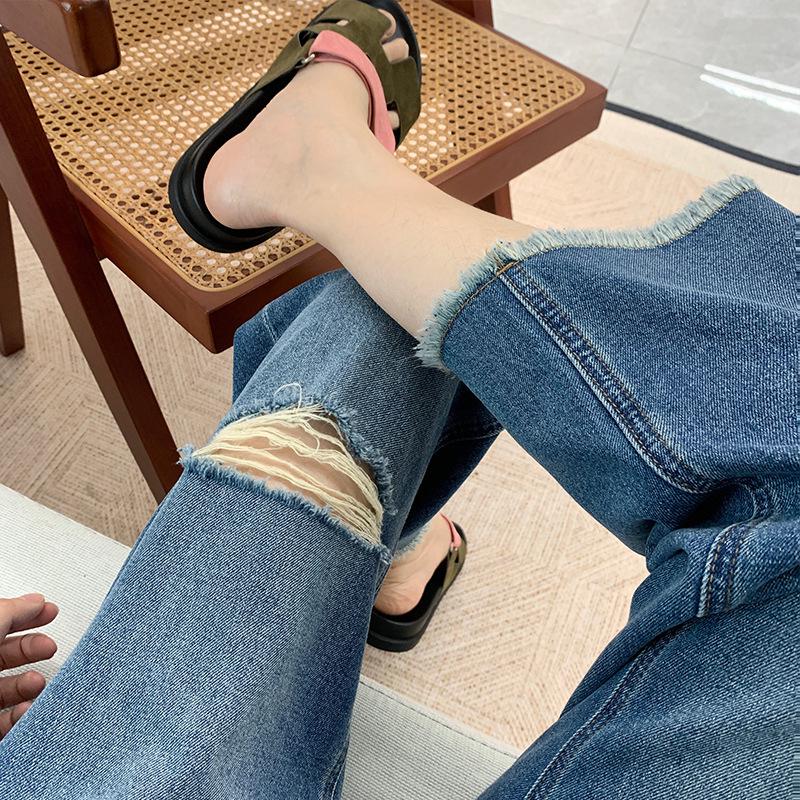 

Summer Vibes: Women s Petite Wide-Leg Lyocell Jeans with Ripped Raw Hem L темно-синий
