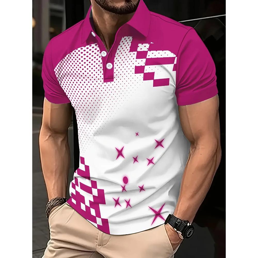 

Summer Men Clothes Short Sleeve Lapel Golf Polo Shirt Men Business Casual Tops 100% Polyester 3XL фіолетовий