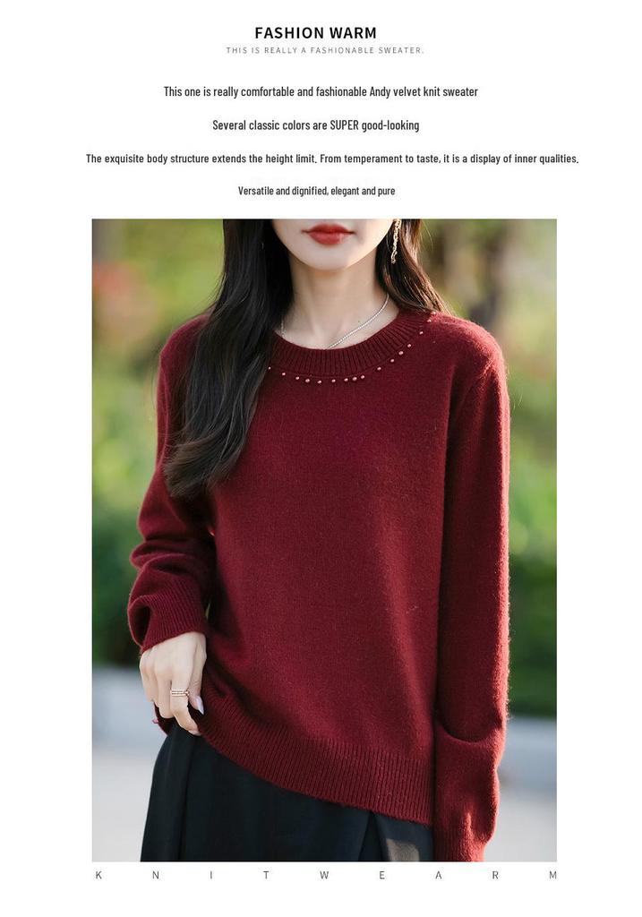 Women's Round Neck Long Sleeve Knit Sweater - Solid Color Loose Fit for Autumn and Winter