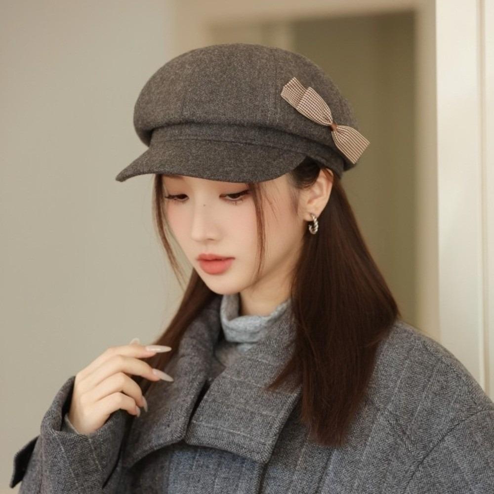 

Теплый Берет с Бантом Шерстяная Восьмиклинка Повседневная Шляпа Художника Девочки серый