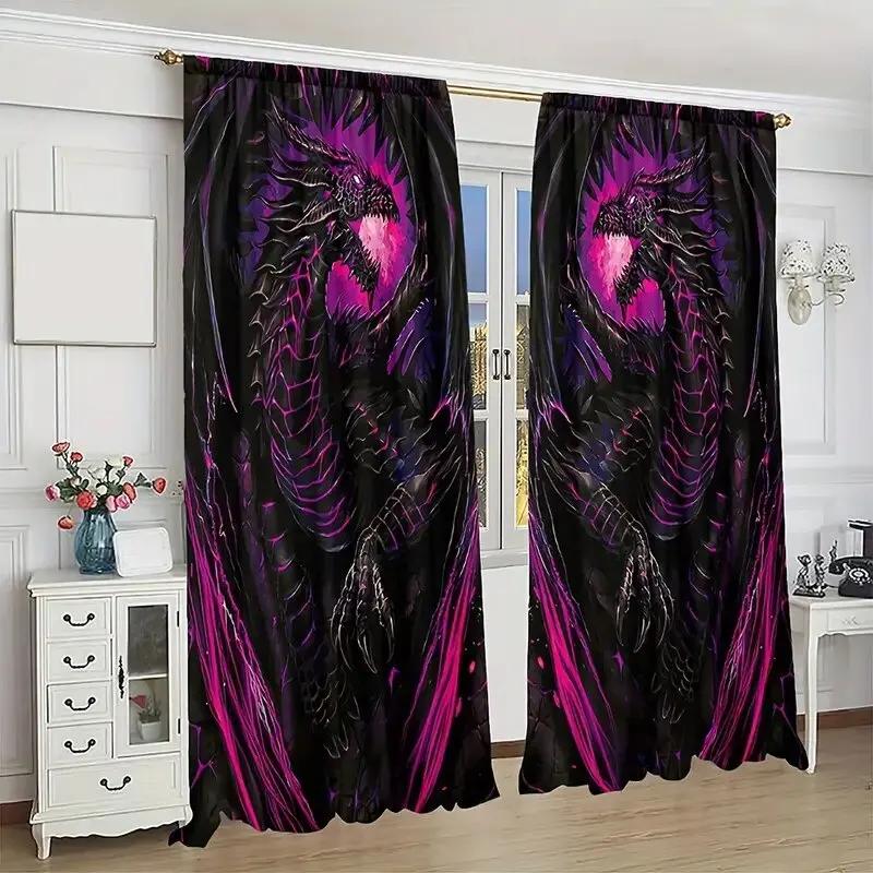 Purple Black Dragon Pattern Printed Curtains Suitable Bedroom Living Room Home Decoration Made Of Polyester Great Window Treatment